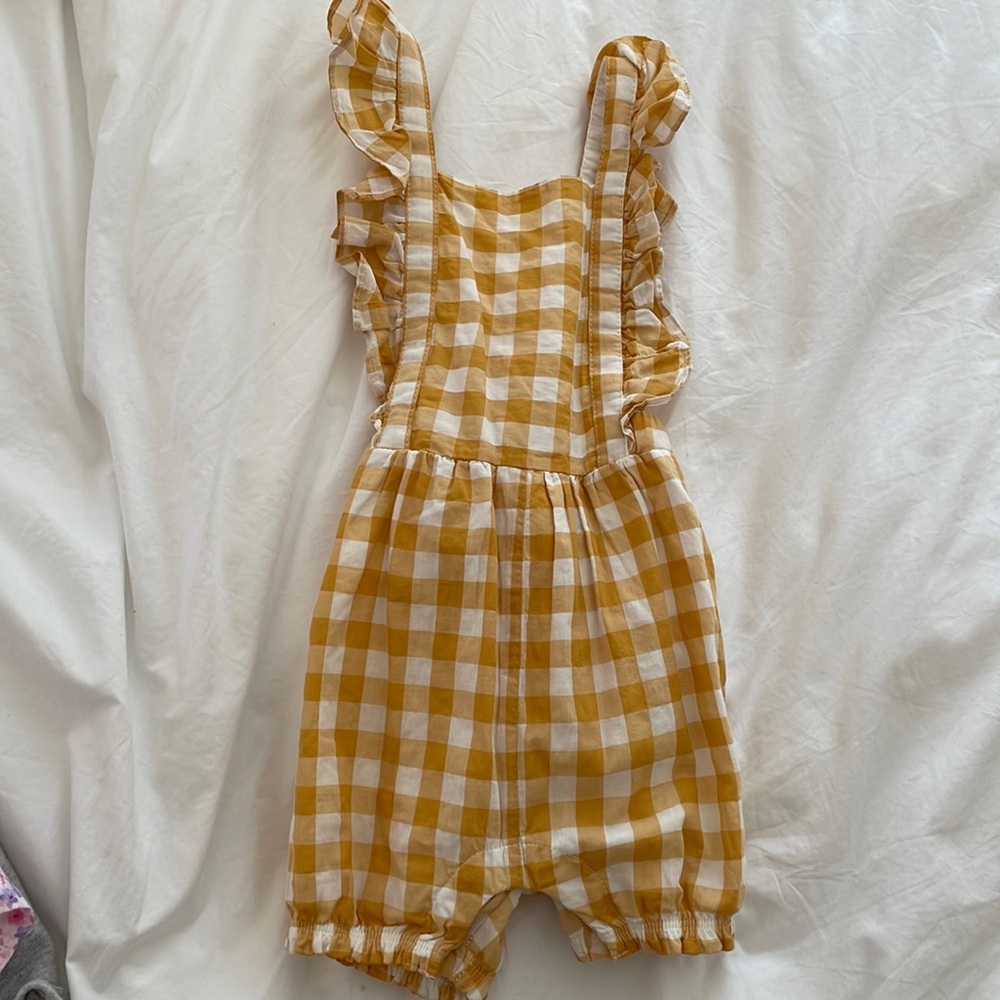 Adorable yellow gingham shortalls